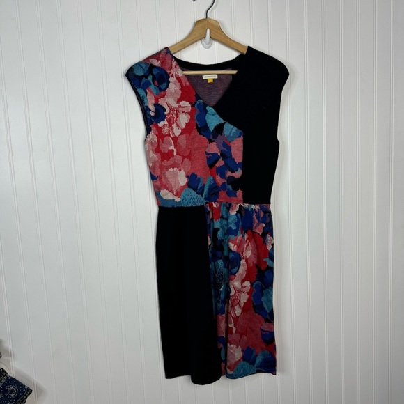 Anthropologie Leifsdottir Dress Small Navy Blue Pink Floral Summer Knit Boho - Picture 2 of 7